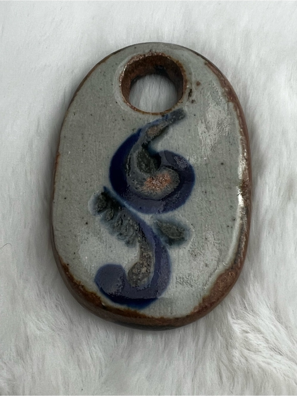 Chunky Vintage Ceramic Test Tile Pendant – Hand-Painted Abstract Stoneware